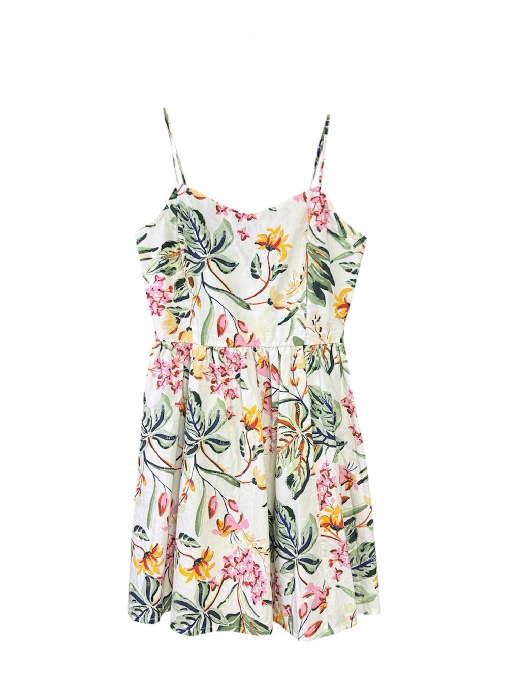 H&M Cream Floral Spaghetti-Strap Dress with Pink & Yellow Blooms